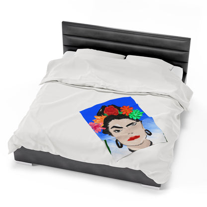 "Fiery Frida: Painting a Mexican Icon with Colorful Culture" - The Alien Velveteen Plush Blanket