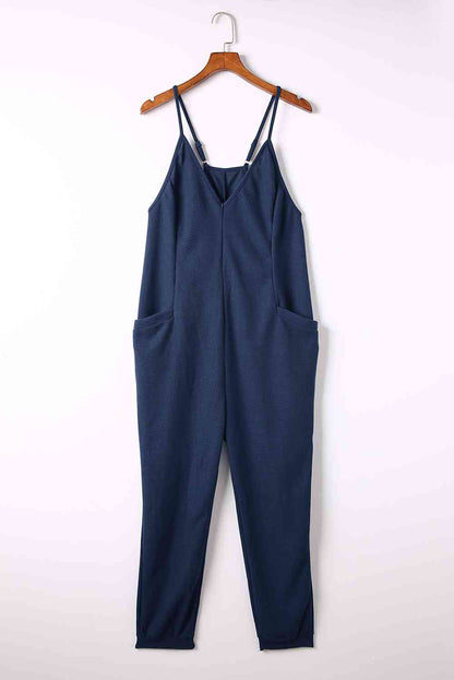 Spaghetti Strap Deep V Jumpsuit with Pockets