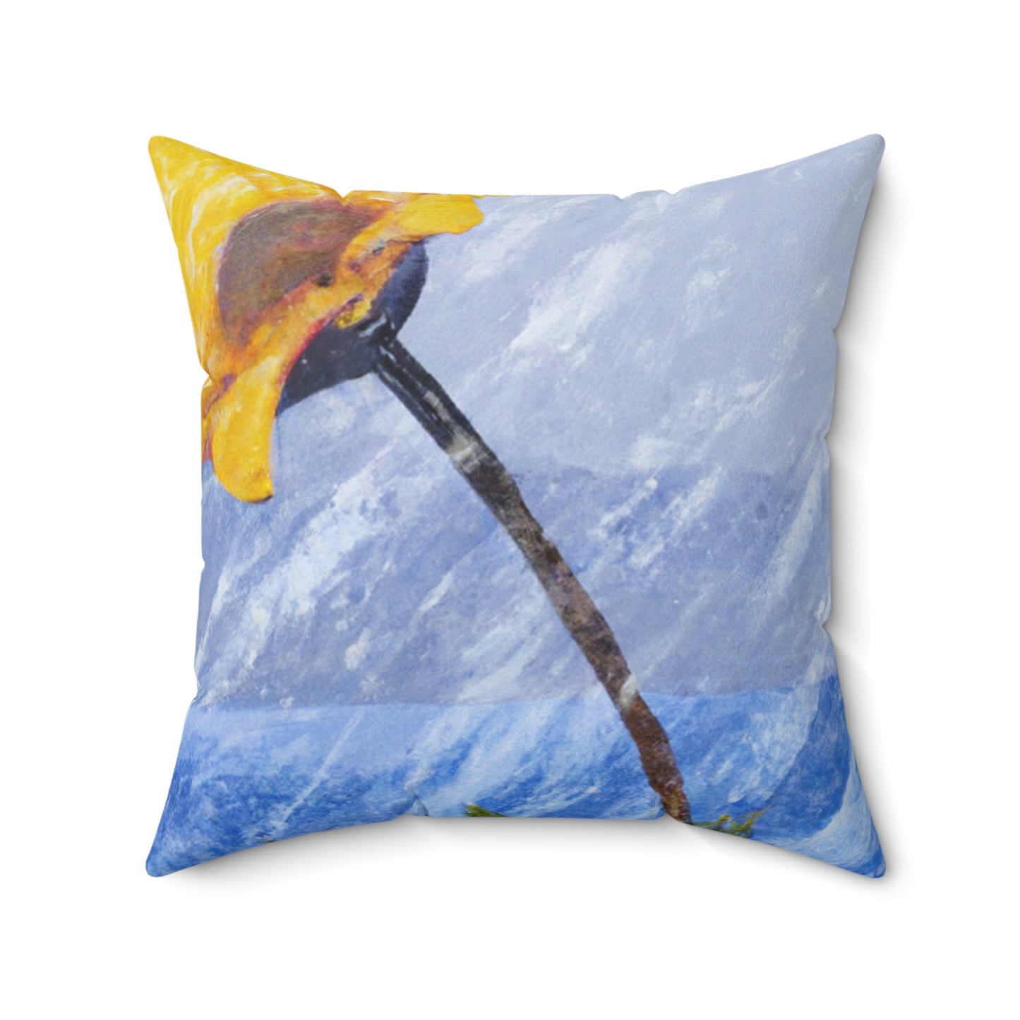 "A Burst of Color in the Glistening White: The Miracle of a Flower Blooms in a Snowstorm" - The Alien Square Pillow