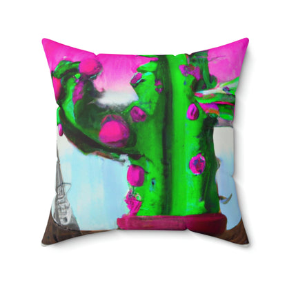 "An Awkward Caffeinated Moment: The Tale of a Bot and a Cactus" - The Alien Square Pillow