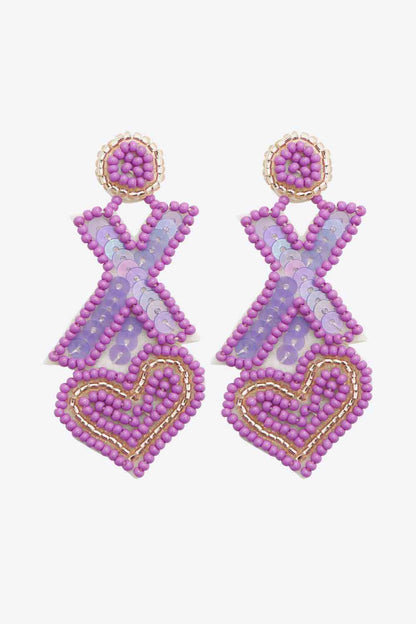 2 pares aleatorios de aretes colgantes con cuentas en forma de X y corazón