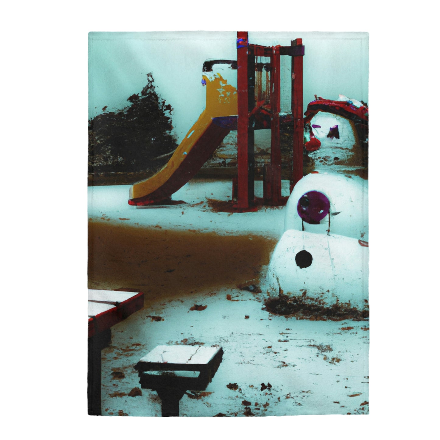 "Melancholy Snowman in a Silent Playground" - The Alien Velveteen Plush Blanket