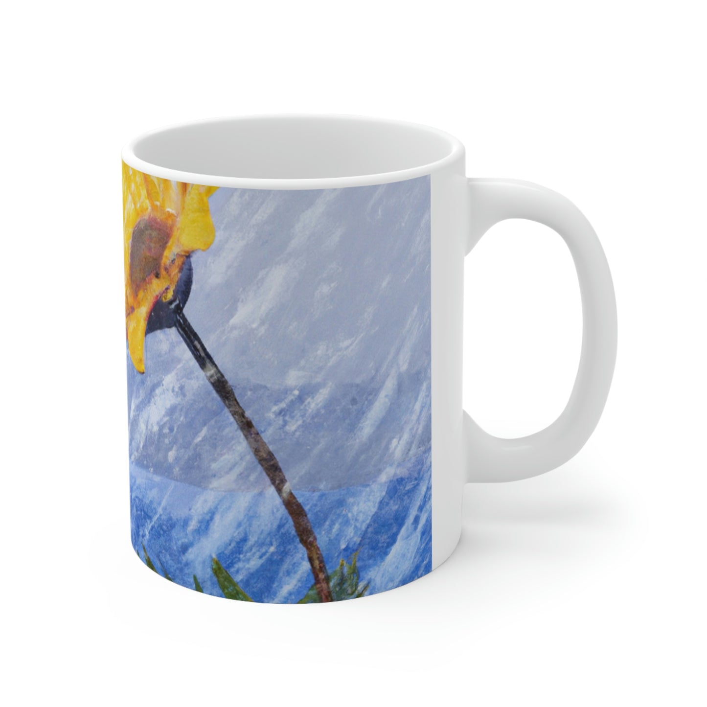 "A Burst of Color in the Glistening White: The Miracle of a Flower Blooms in a Snowstorm" - The Alien Ceramic Mug 11 oz
