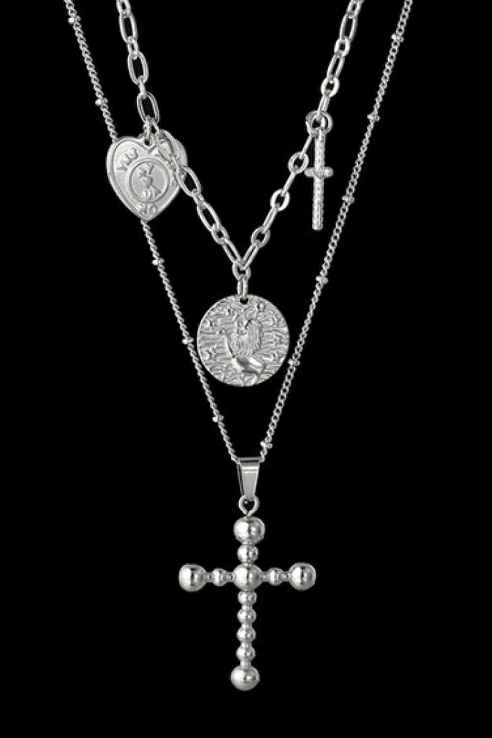 Halskette mit antiken Münzen und Kreuz aus Edelstahl