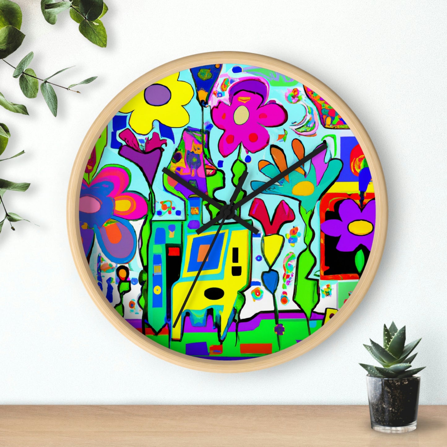 "A Mystical Garden of Rainbow Petals" - The Alien Wall Clock