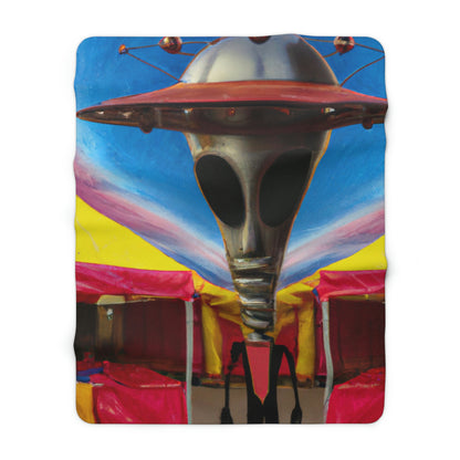 "Fair Invaders: A Cosmic Crash Course" - The Alien Sherpa Fleece Blanket