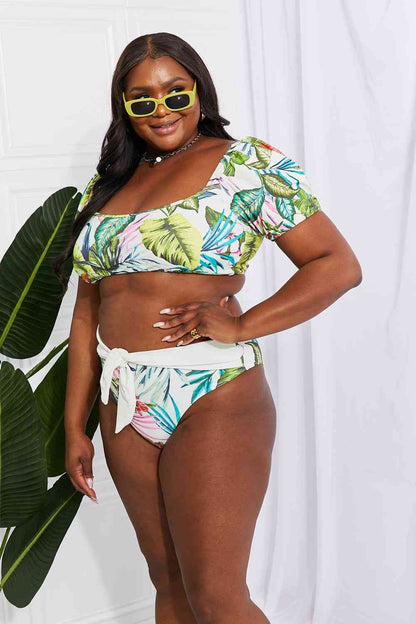 Marina West Swim Vacay Ready Bikini mit Puffärmeln und Blumenmuster