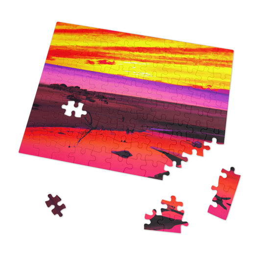 "Forgotten Solace: The Splendor of a Vibrant Sunset at an Abandoned Beach" - The Alien Jigsaw Puzzle