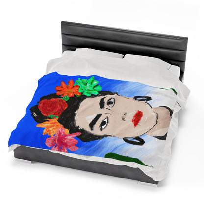 "Fiery Frida: Painting a Mexican Icon with Colorful Culture" - The Alien Velveteen Plush Blanket