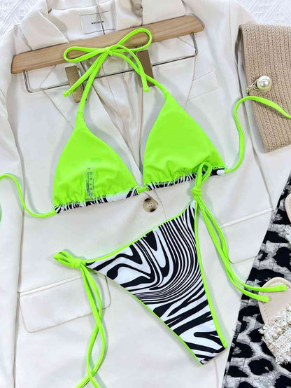 Neckholder-Bikini-Set mit Zebramuster