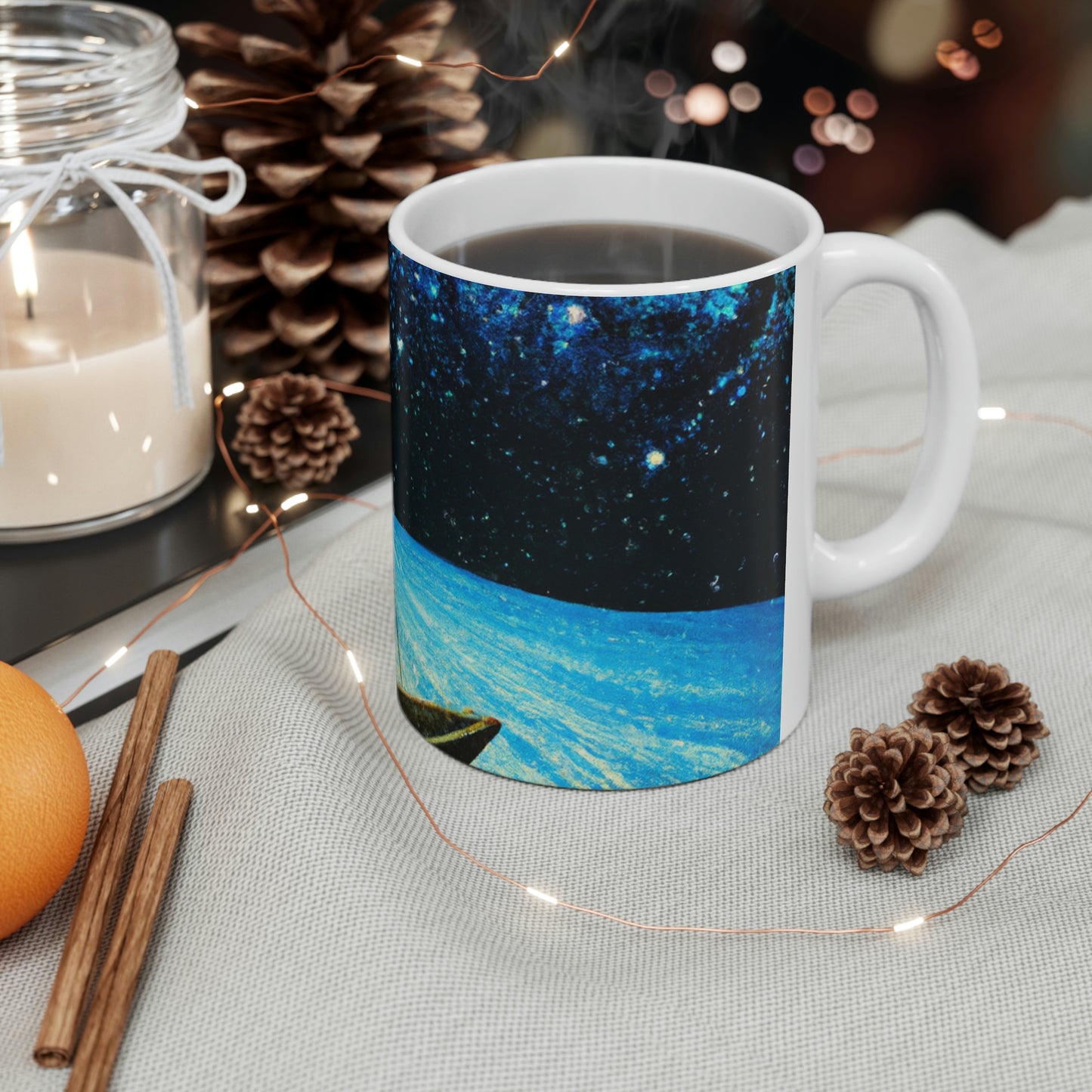 "Un viaje a la luz de las estrellas". - La Taza de Cerámica Alienígena 11 oz