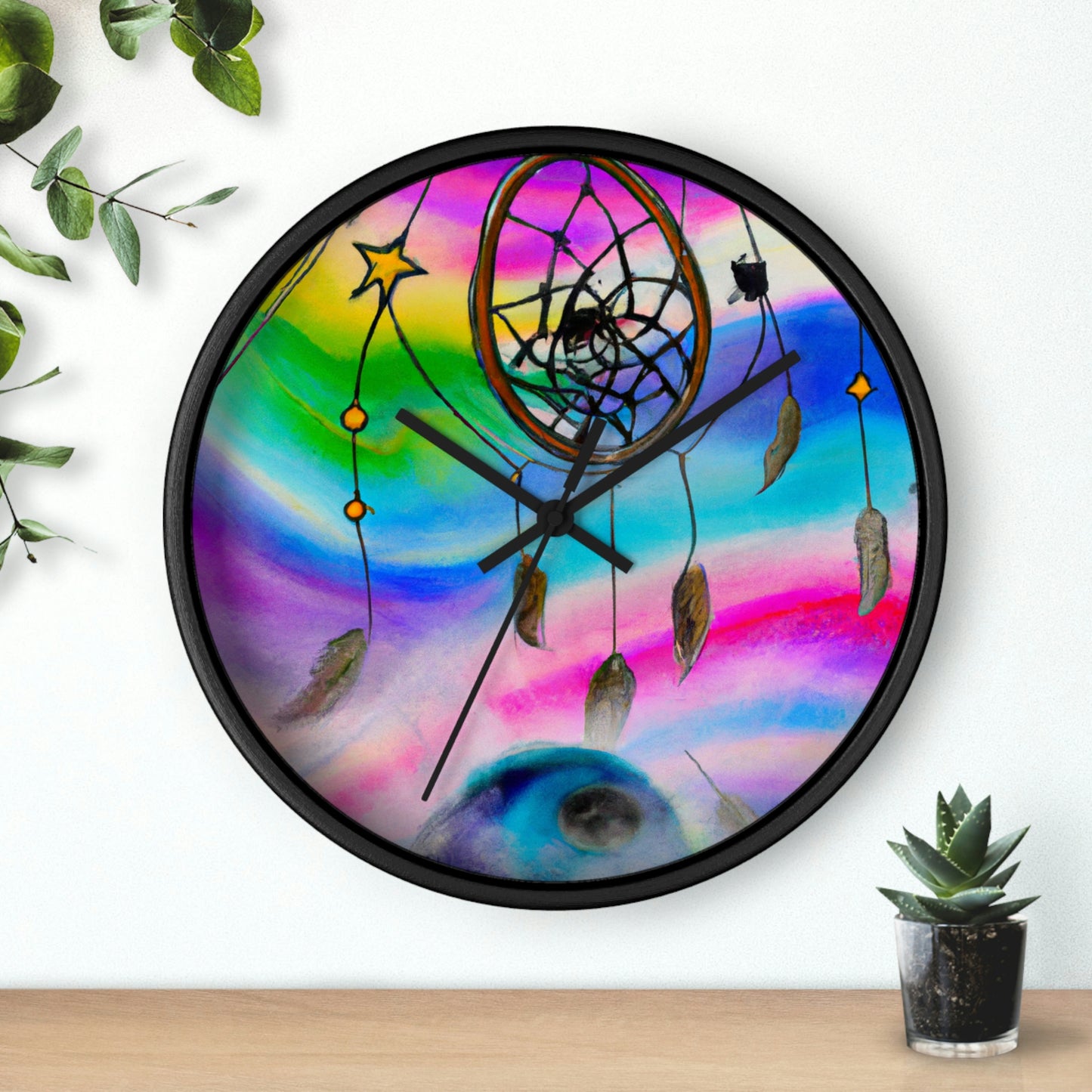 "Una galaxia de sueños: un colorido atrapasueños captura el polvo de estrellas que cae" - El reloj de pared alienígena