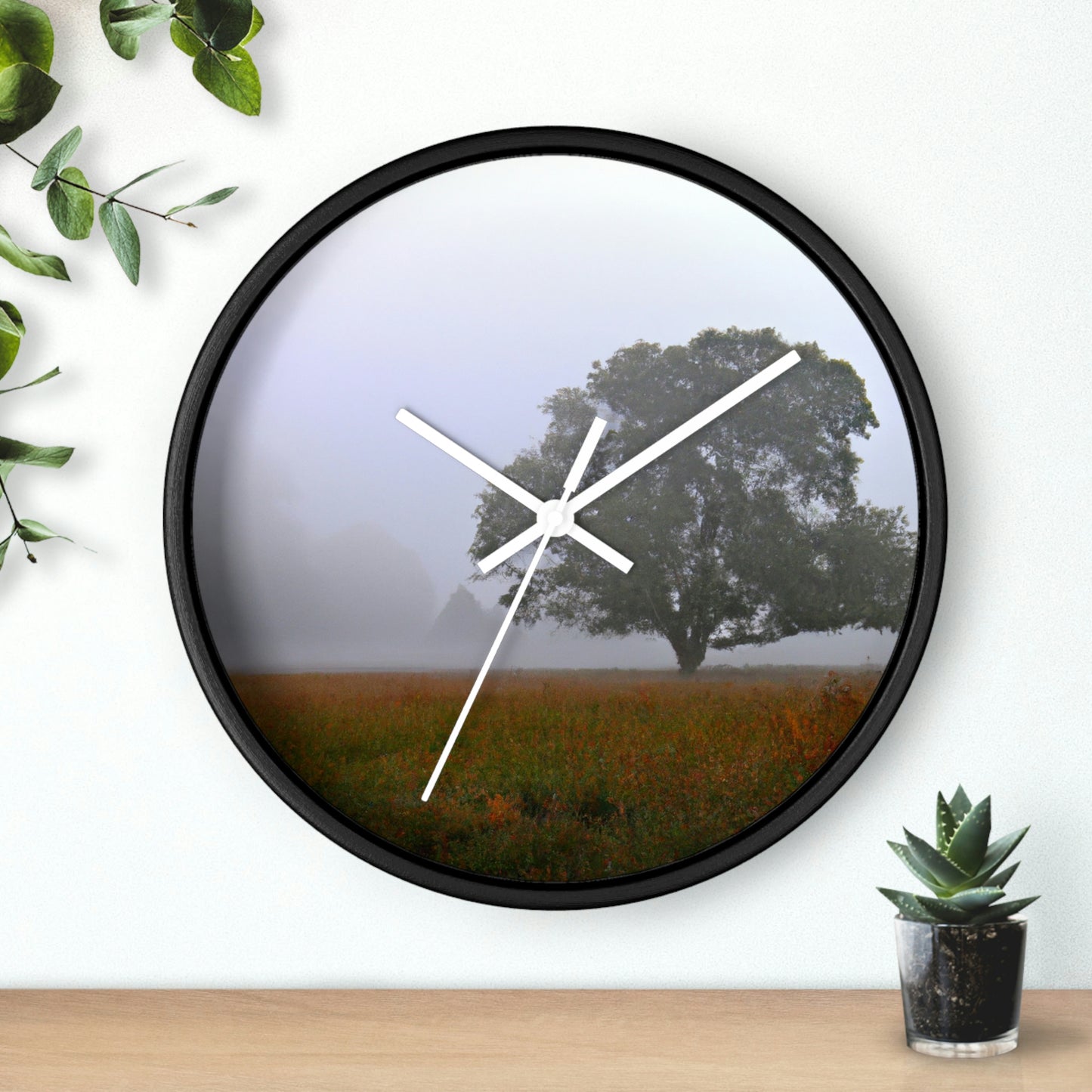 The Lonely Tree in the Foggy Meadow - The Alien Wall Clock