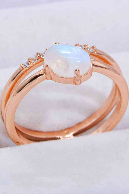 Anillo de doble capa con piedra lunar natural y circonitas