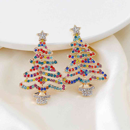 Pendientes de árbol de Navidad de aleación de diamantes de imitación