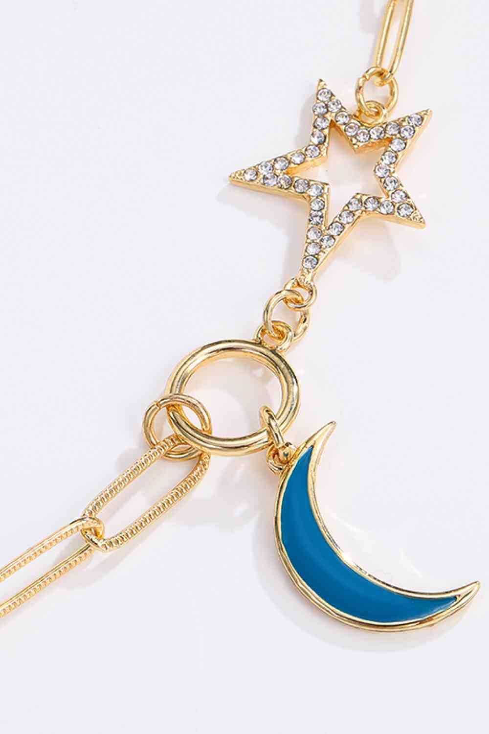 Halskette aus Legierung mit Stern- und Mond-Strasssteinen