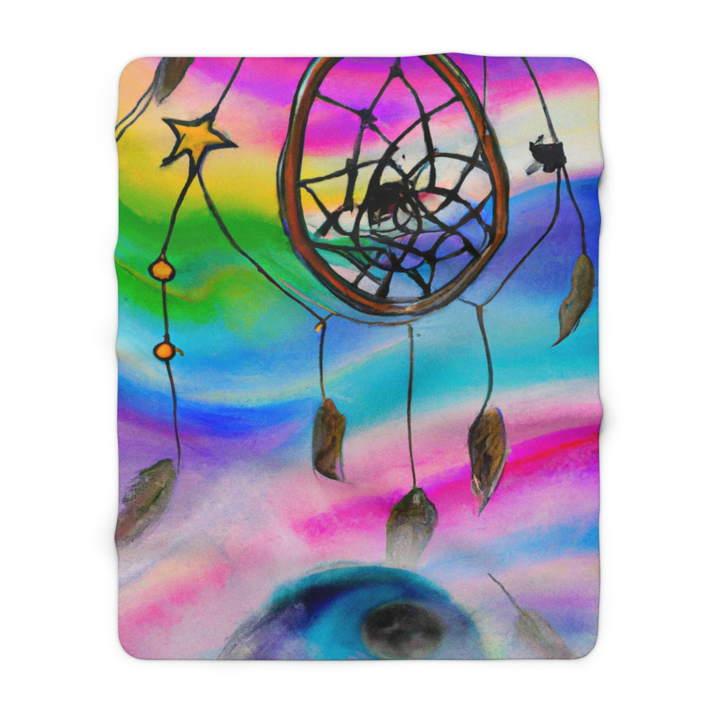 "A Galaxy of Dreams: A Colorful Dreamcatcher Captures Falling Stardust" - The Alien Sherpa Fleece Blanket