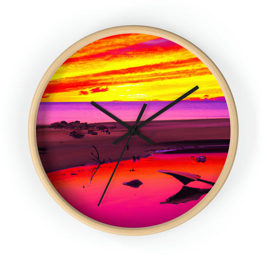 "Forgotten Solace: The Splendor of a Vibrant Sunset at an Abandoned Beach" - The Alien Wall Clock