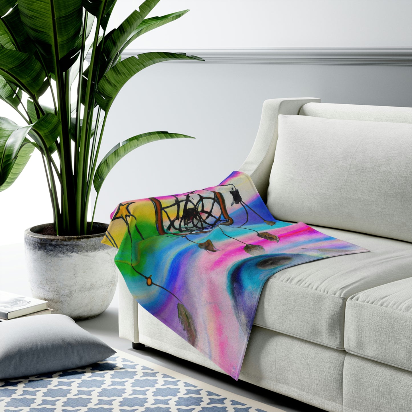 "A Galaxy of Dreams: A Colorful Dreamcatcher Captures Falling Stardust" - The Alien Velveteen Plush Blanket