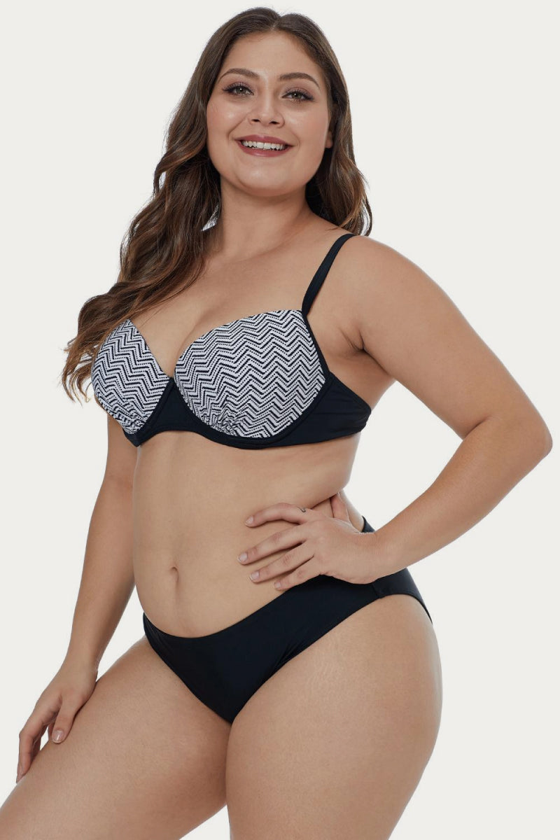 Conjunto de bikini de talla grande con estampado de ondas