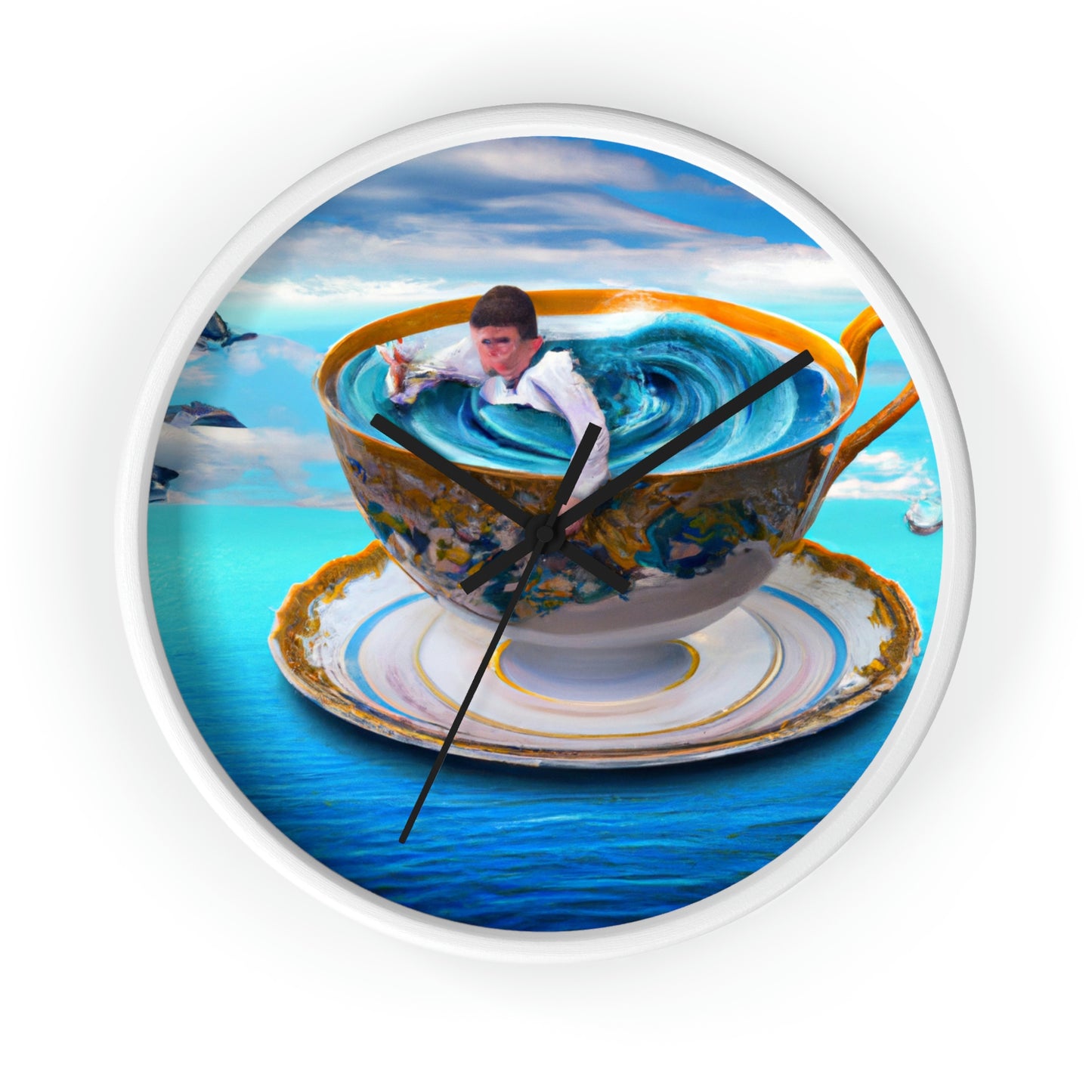 "Adrift in a China Cup: The Story of a Lost Child's Oceanic Adventure" - Die Alien-Wanduhr