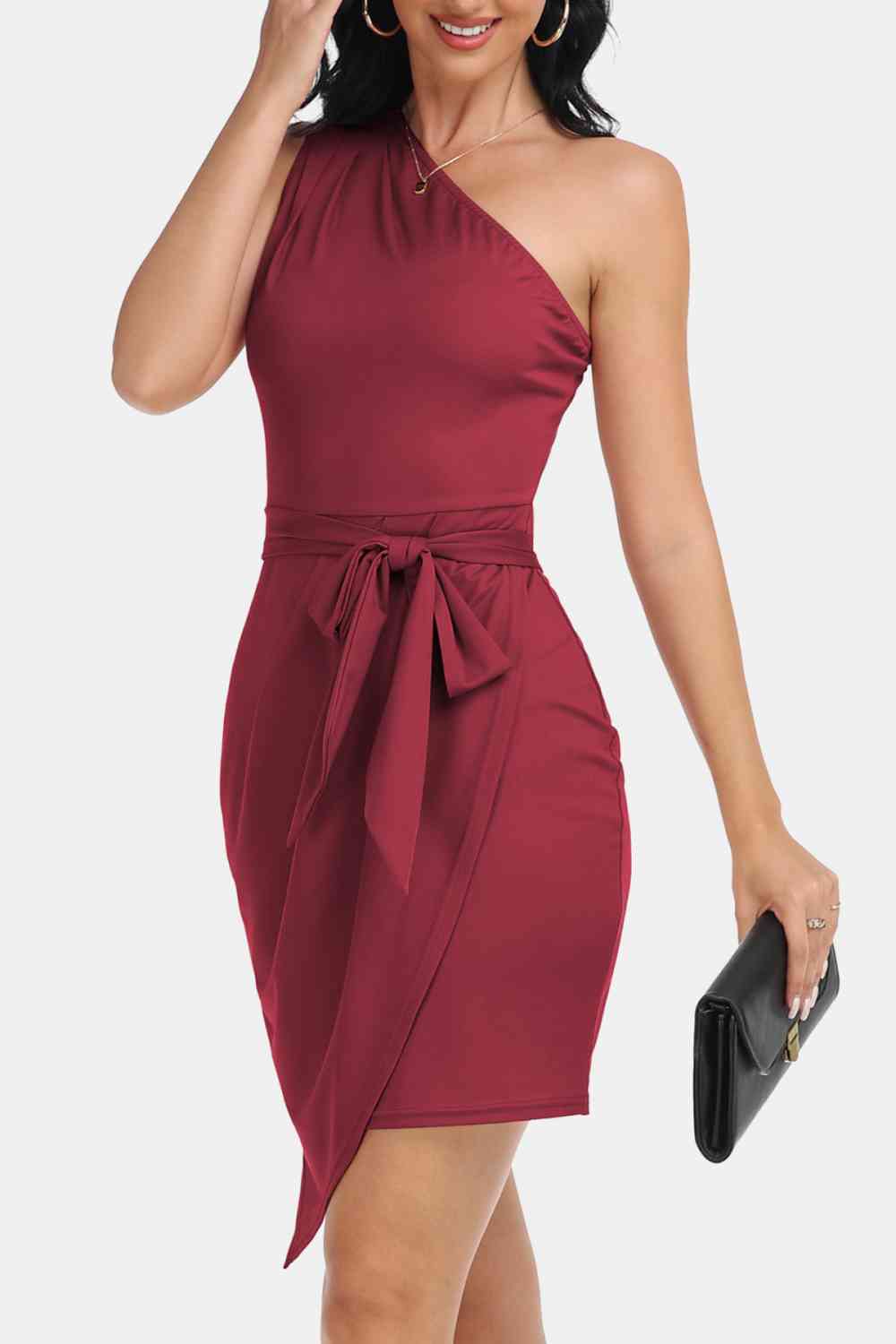 Ärmelloses One-Shoulder-Kleid zum Binden vorn