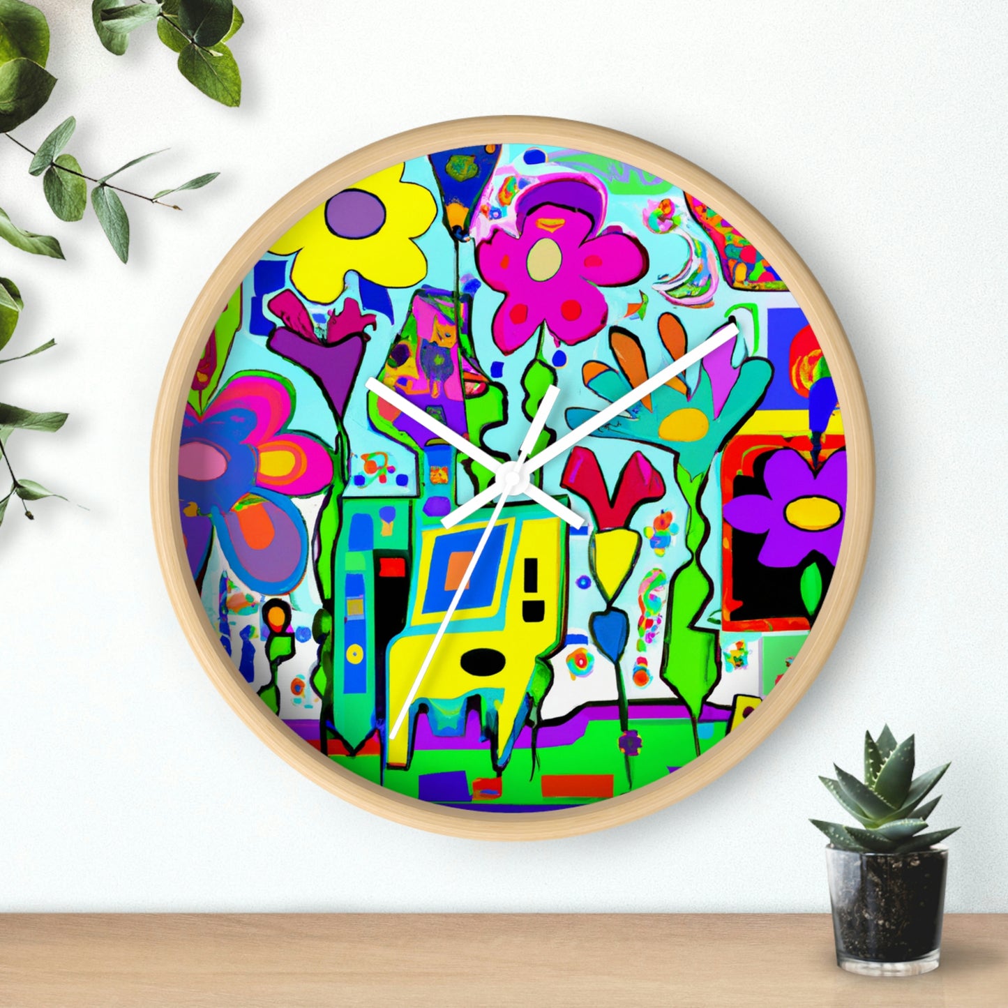 "A Mystical Garden of Rainbow Petals" - The Alien Wall Clock