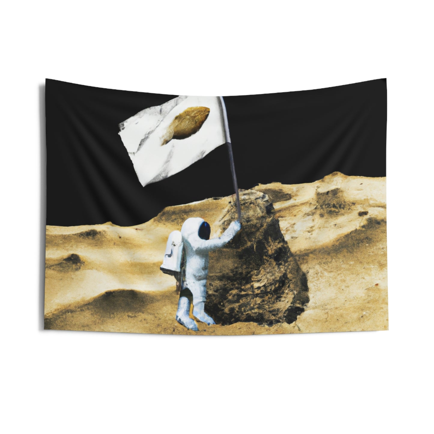 "Reclamando espacio: la plantación de la bandera del asteroide del astronauta" - The Alien Wall Tapestries