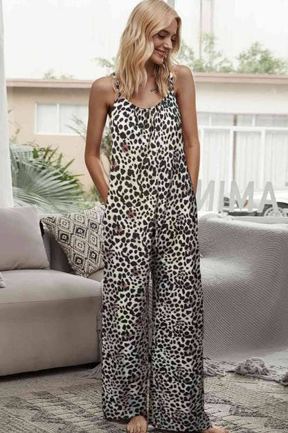 Jumpsuit mit Animal-Print und Spaghettiträgern und Taschen