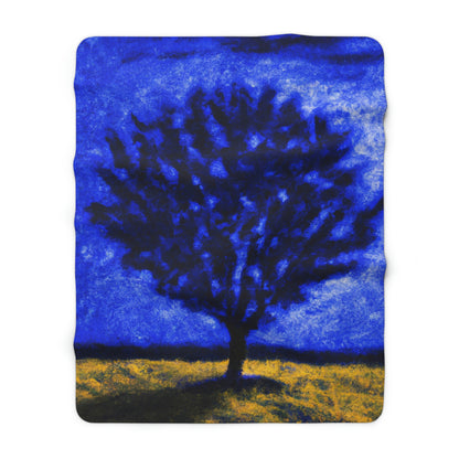 "A Lone Blue Tree in the Moonlight Field" - The Alien Sherpa Fleece Blanket