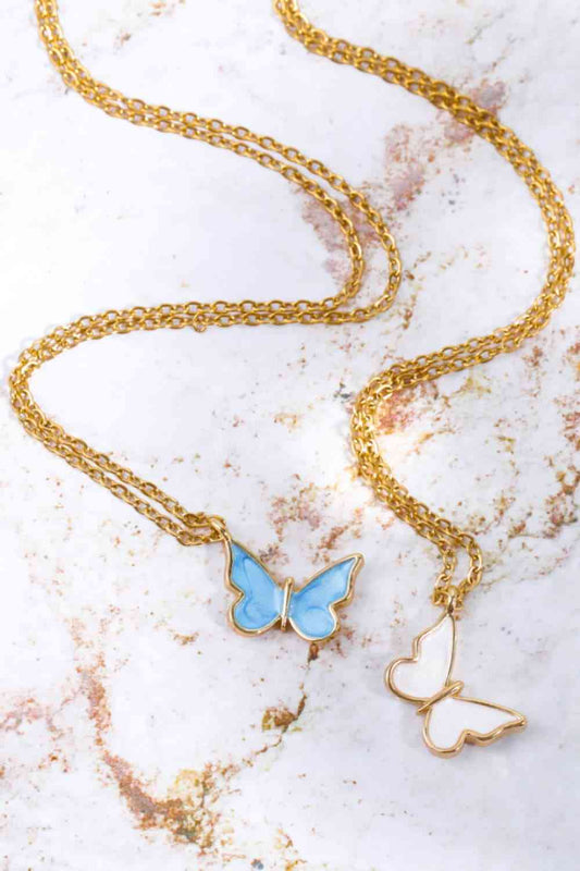 Halskette mit Schmetterlingsanhänger aus Kupfer mit 14-Karat-Vergoldung