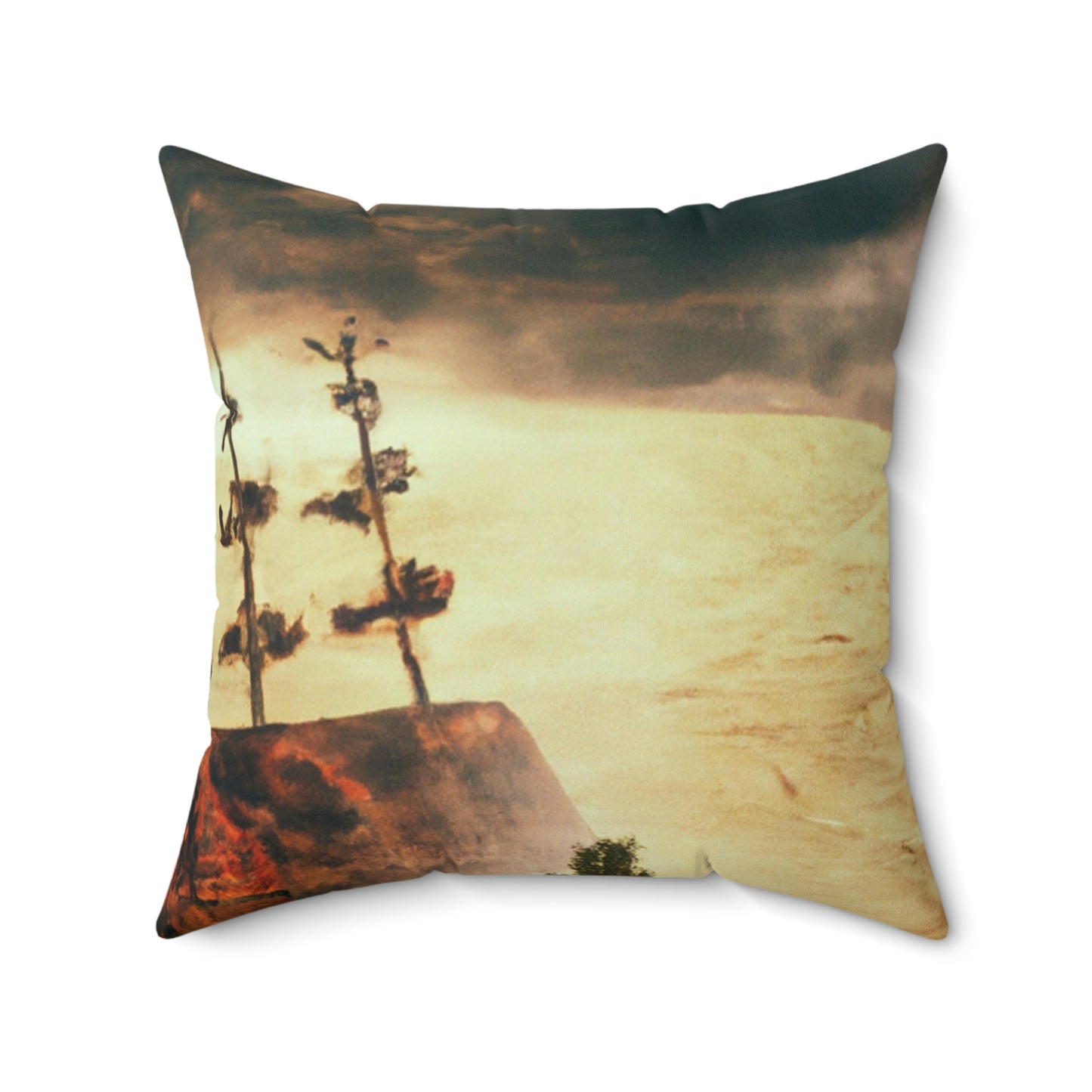 "Lost at Sea: Stranded On A Stormy Desert Island" - The Alien Square Pillow