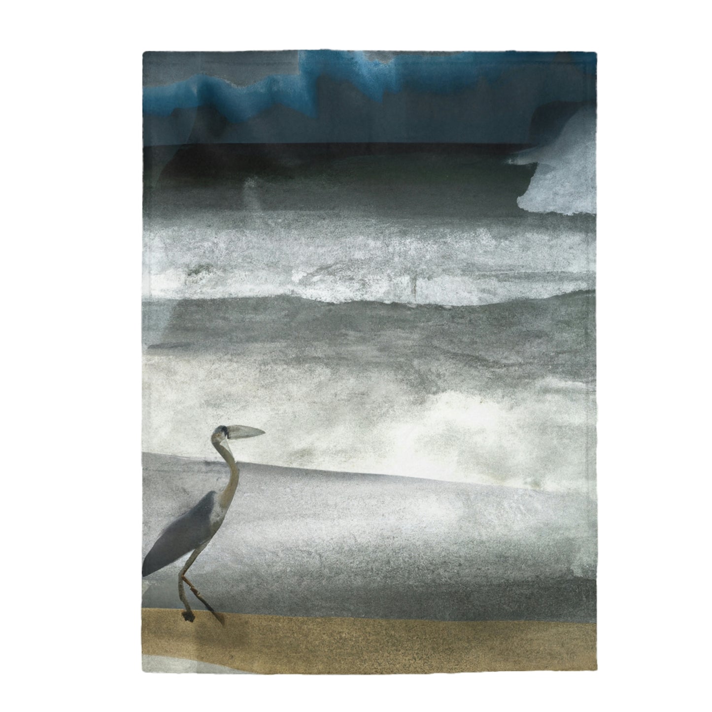 "A Sea of Turmoil: A Heron's Restlessness". - The Alien Velveteen Plush Blanket