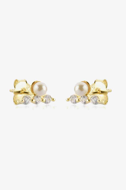 Zircon and Pearl 925 Sterling Silver Stud Earrings