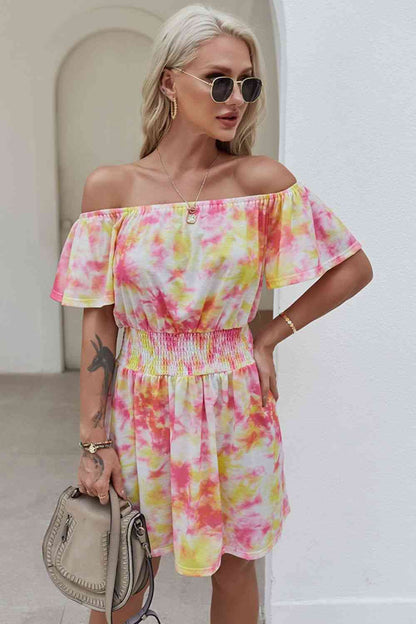 Off-Shoulder Short Flutter Sleeve Mini Dress