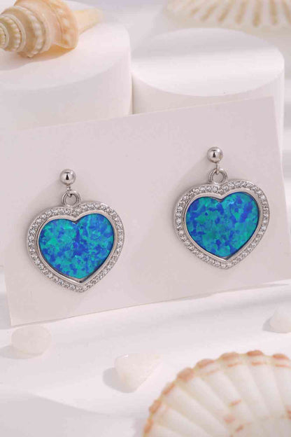 Platinum-Plated Opal Heart Earrings