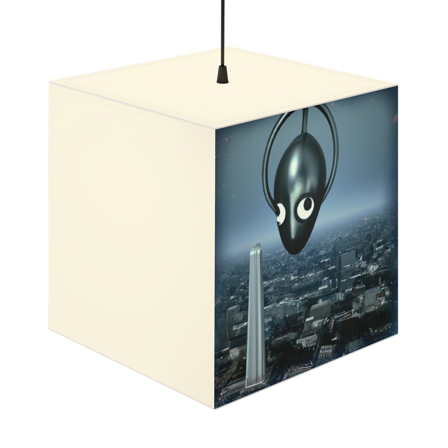 "Ein ferner Funke: Die Suche eines Außerirdischen nach einem Zufluchtsort in der Stadt." - Die Alien Light Cube Lampe