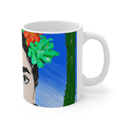 "Frida ardiente: pintando un ícono mexicano con cultura colorida" - Taza de cerámica The Alien 11 oz