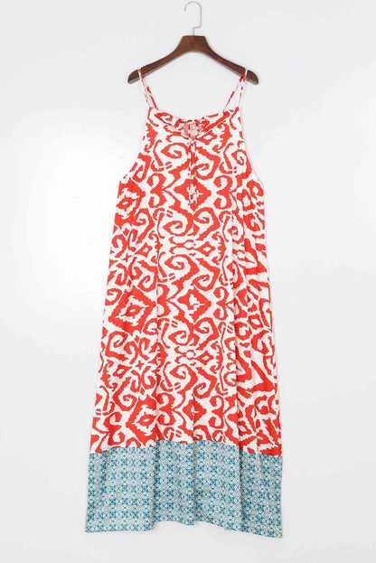 Printed Spaghetti Strap Straight Neck Dress