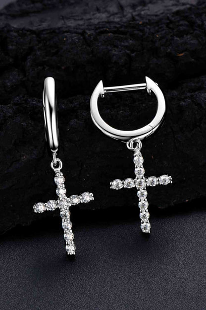 925 Sterling Silber Moissanit Kreuz Ohrringe