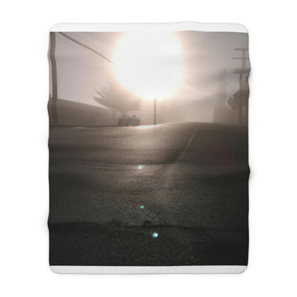 "A Gleaming Dawn in a Misty City". - The Alien Sherpa Fleece Blanket