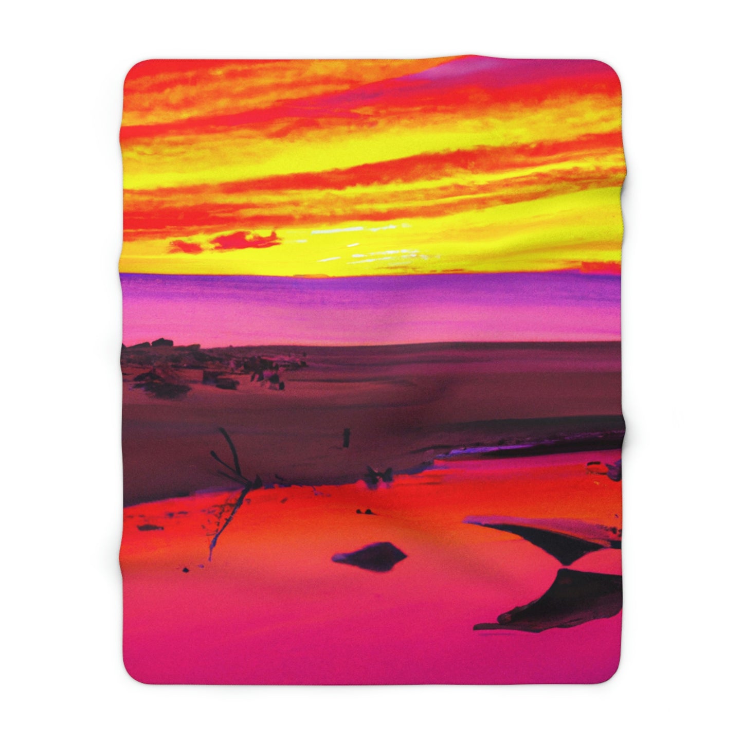 "Forgotten Solace: The Splendor of a Vibrant Sunset at an Abandoned Beach" - The Alien Sherpa Fleece Blanket