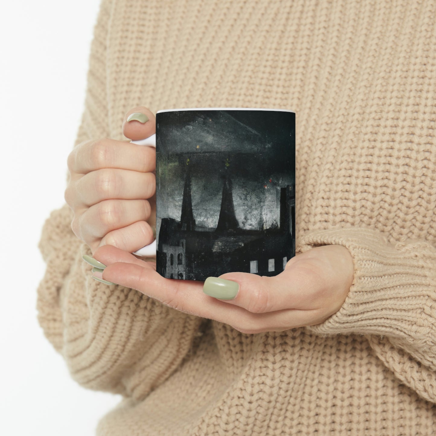 "Luminous Nocturne: A City Lit By Moonlight" - The Alien Ceramic Mug 11 oz