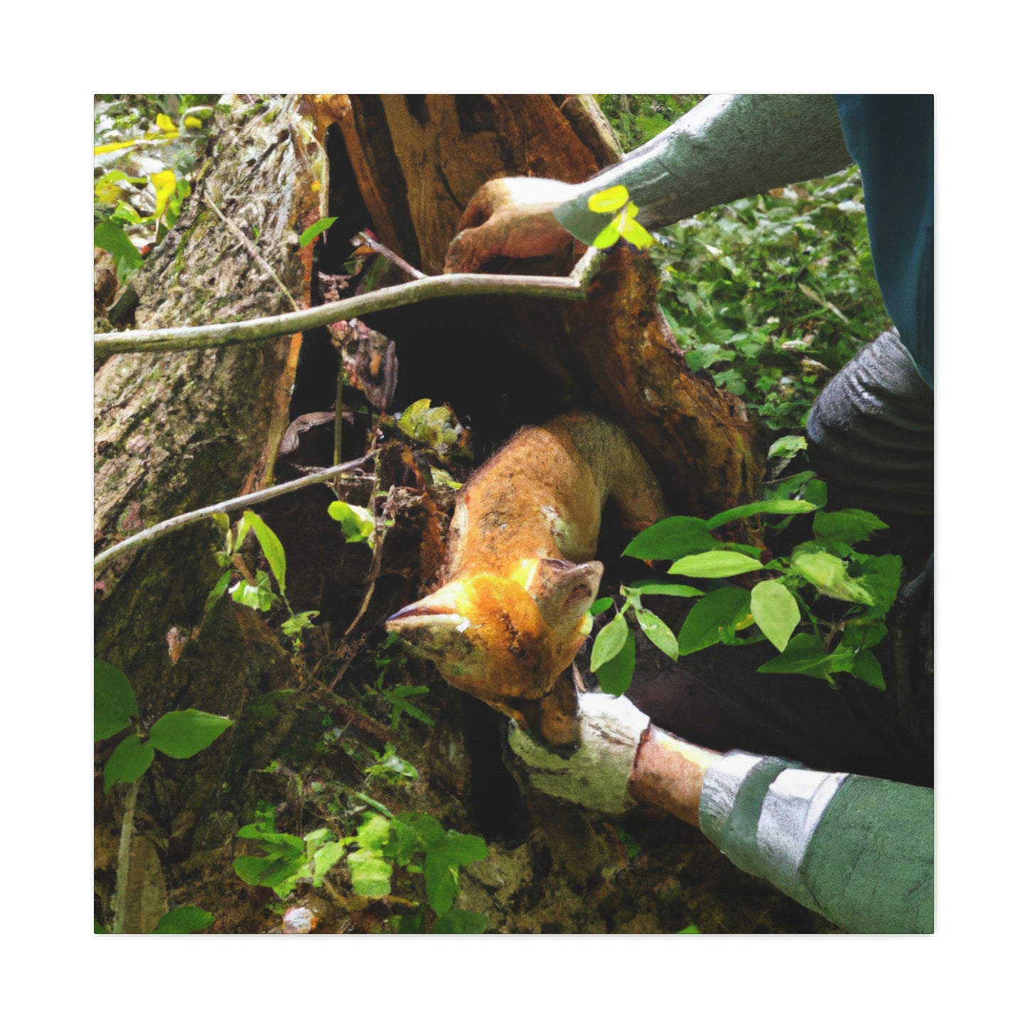 "Standhafte Retter: Rettung eines Babyfuchs von einem zerschmetterten Baum" - The Alien Canva