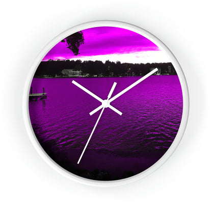 "The Neon Purple Lakefront" - The Alien Wall Clock