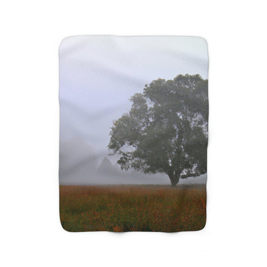 The Lonely Tree in the Foggy Meadow - The Alien Sherpa Fleece Blanket