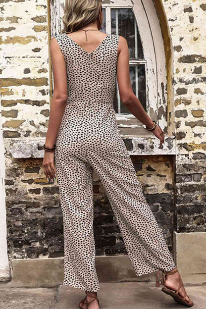 Printed Tie Front Sleeveless Jumpsuit