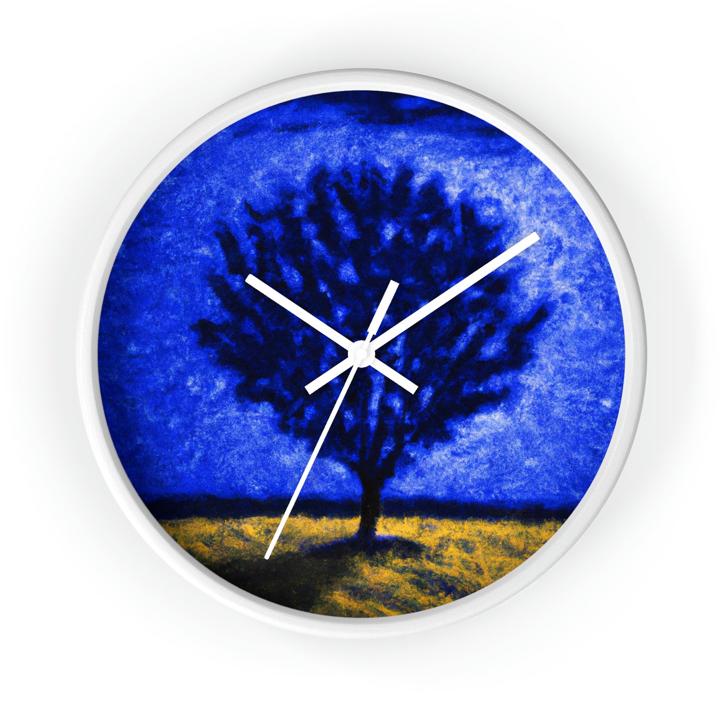 "Un árbol azul solitario en el campo de luz de la luna" - El reloj de pared alienígena