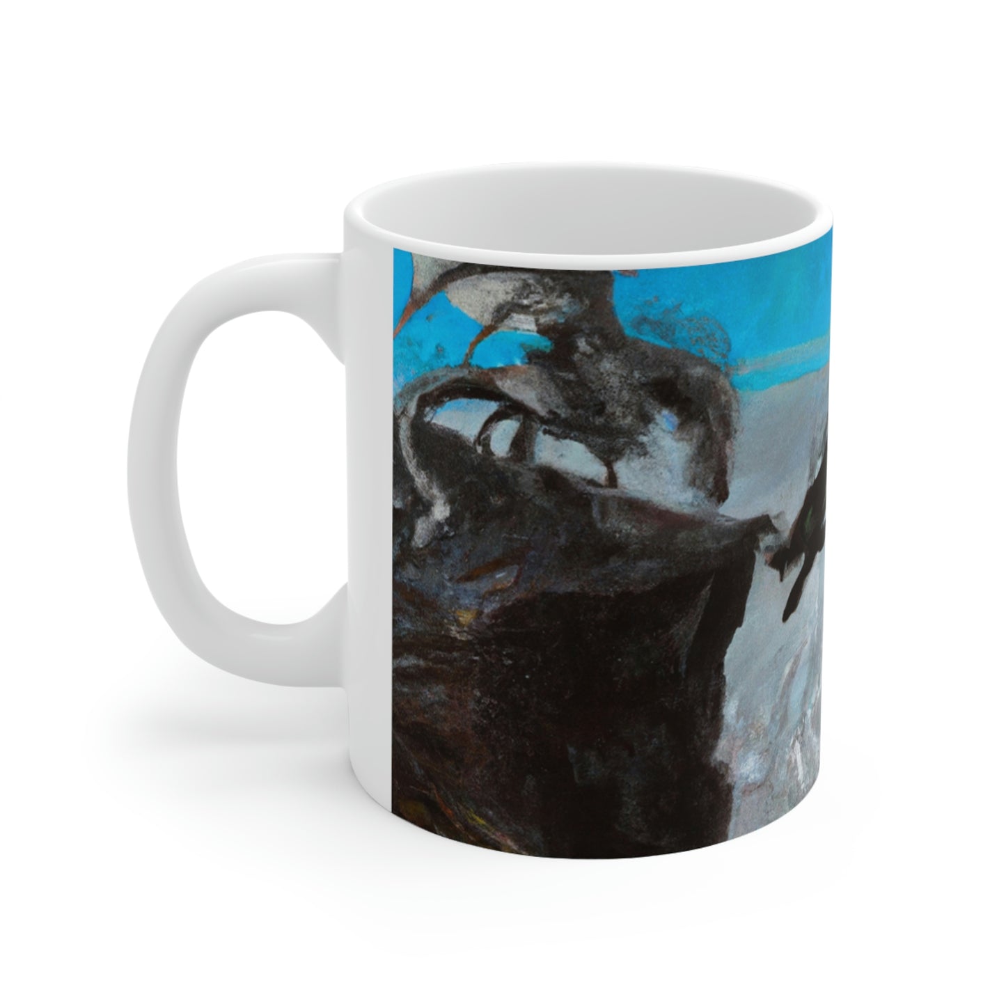 "Clash of Fire and Steel on the Moonlit Cliff" - The Alien Ceramic Mug 11 oz