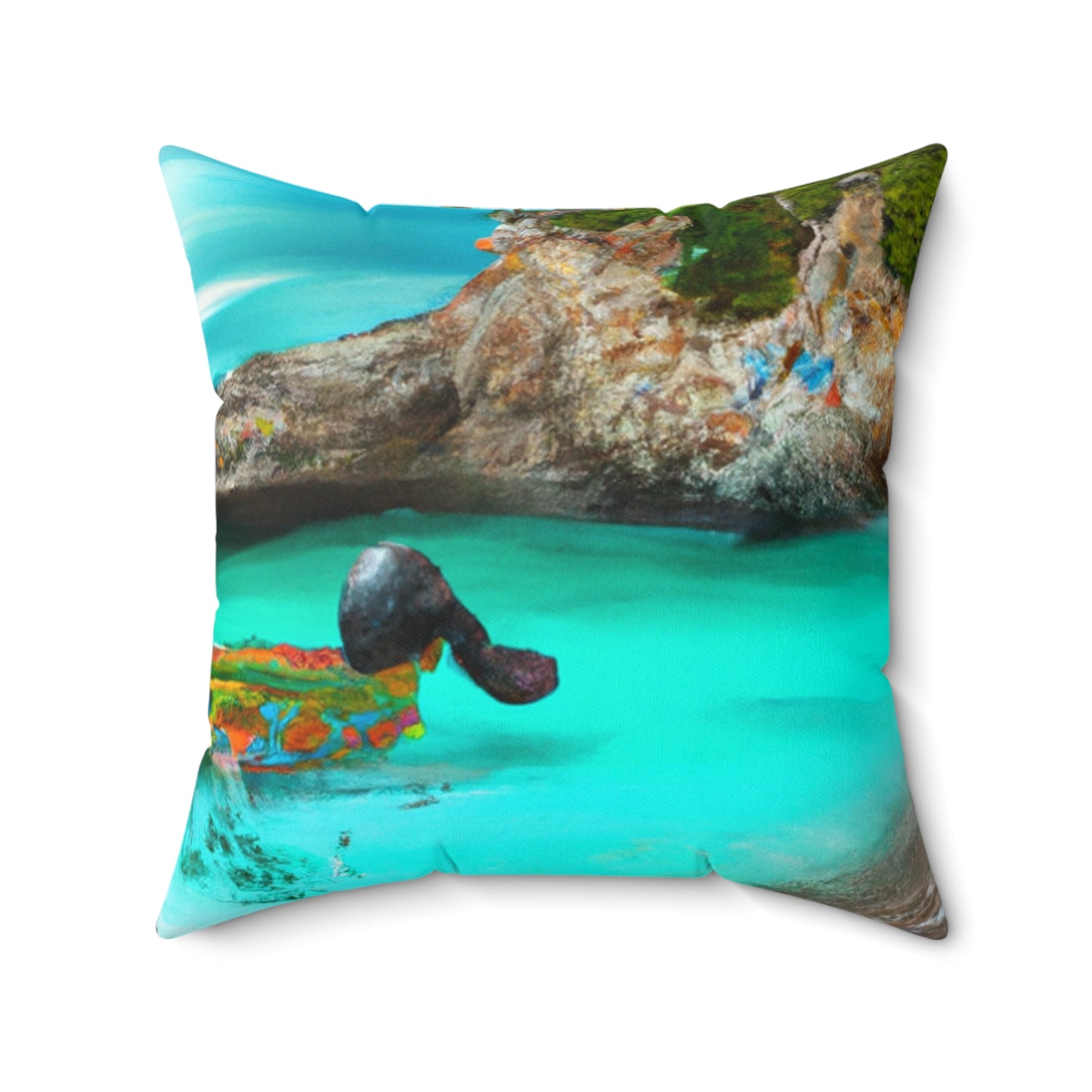 "Caribbean Fiesta on the Beach - A Digital Exploration of Mexican Culture" - The Alien Square Pillow